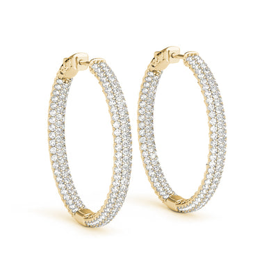 14K Yellow Gold Diamond Inside Out Hoop Earrings