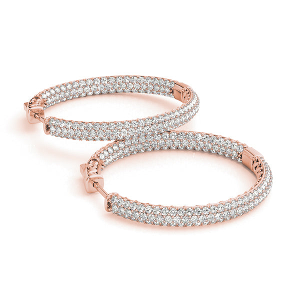 14K Rose Gold Diamond Inside Out Hoop Earrings