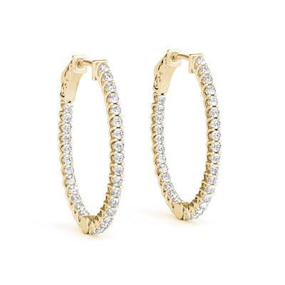 14K Yellow Gold Diamond Inside Out Hoop Earrings
