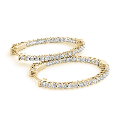 14K Yellow Gold Diamond Inside Out Hoop Earrings