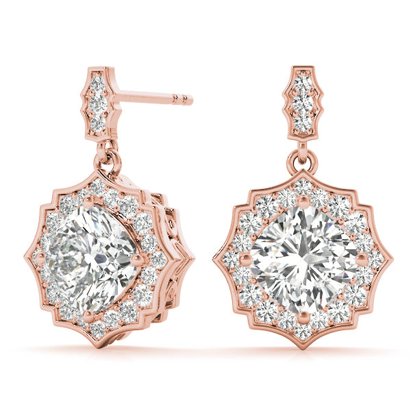 Rose Gold 5/8 CT Cushion Diamond Halo Earrings