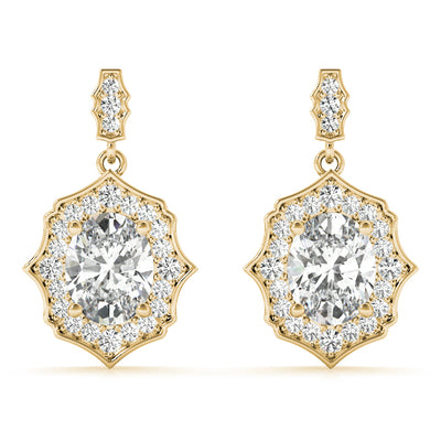 14K Yellow Gold Oval Diamond Halo Earring