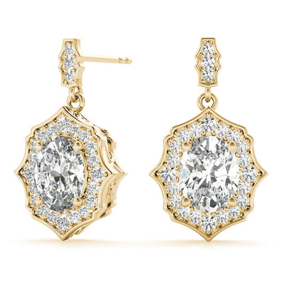 14K Yellow Gold Oval Diamond Halo Earring