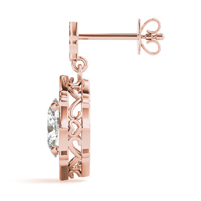 14K Rose Gold Oval Diamond Halo Stud Earrings