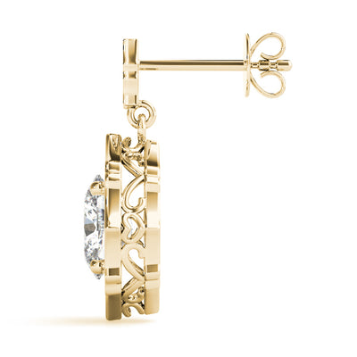 14K Yellow Gold Oval Diamond Halo Earring