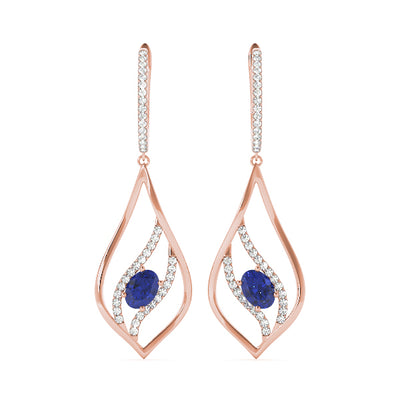 14K Rose Gold Oval Diamond Fashion Earrings