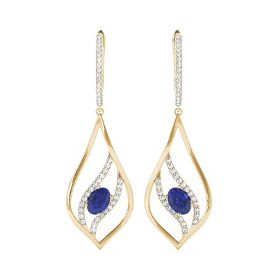 14K Yellow Gold Oval Diamond Drop Earrings