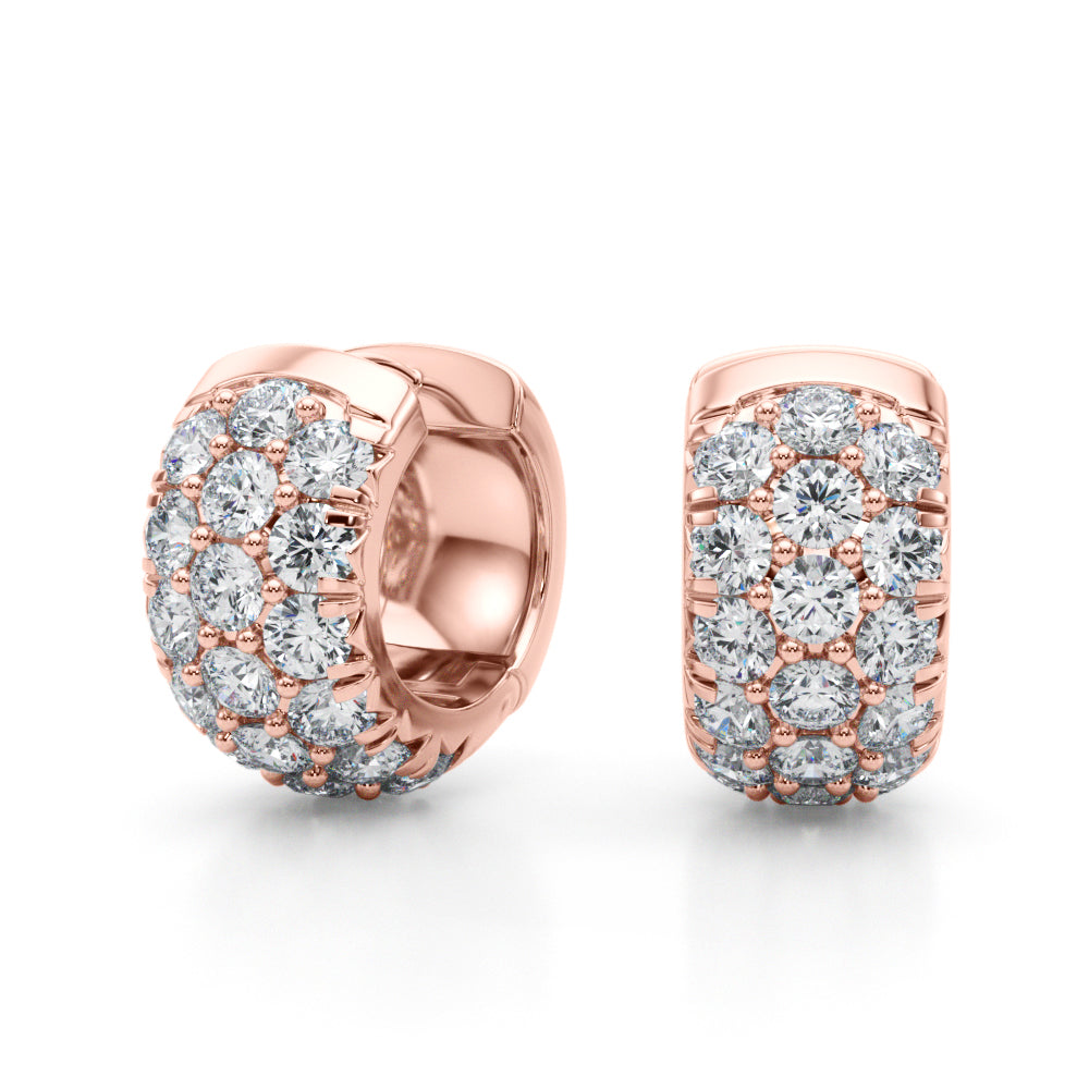 14K Rose Gold Round Diamond Huggie Earrings