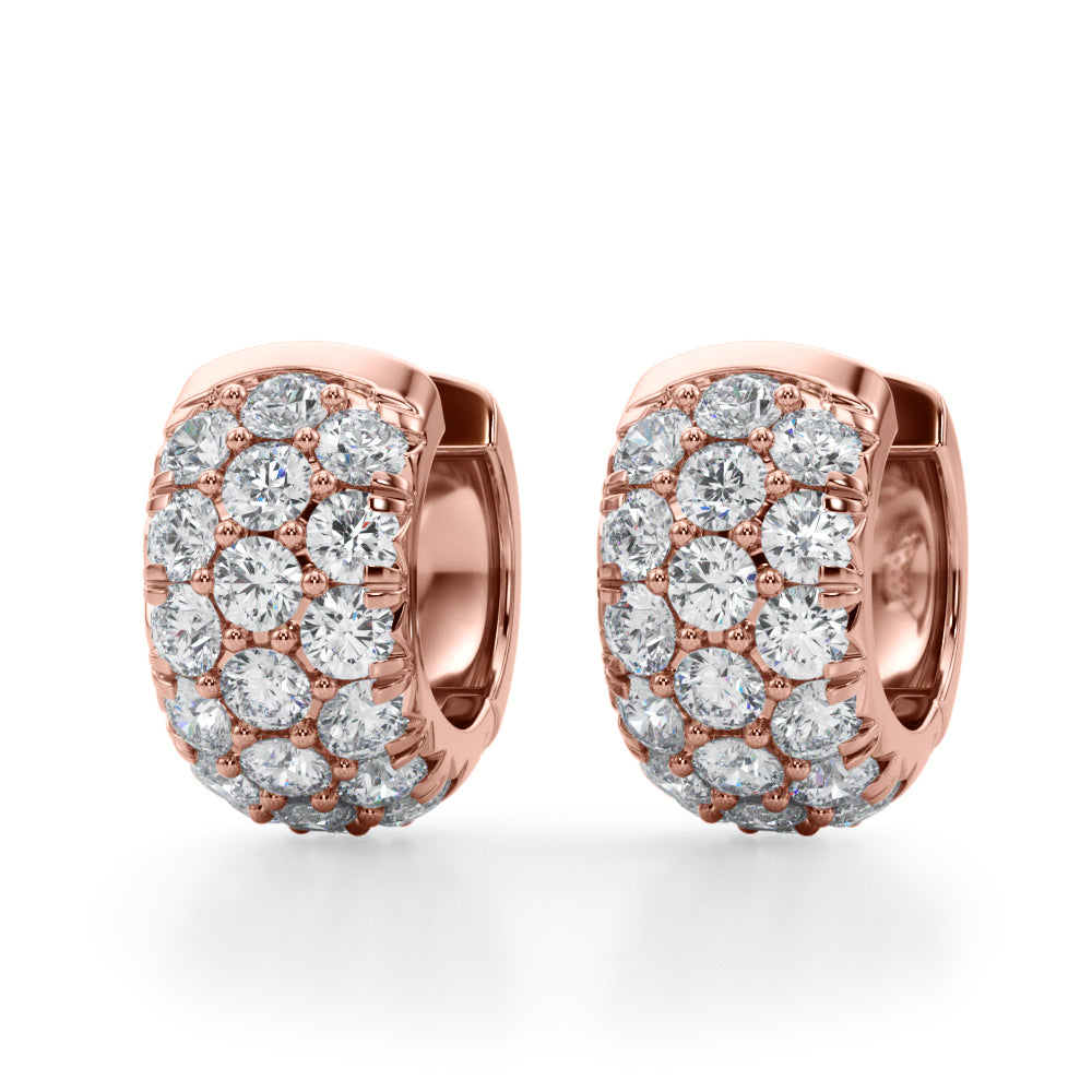 14K Rose Gold Round Diamond Huggie Earrings