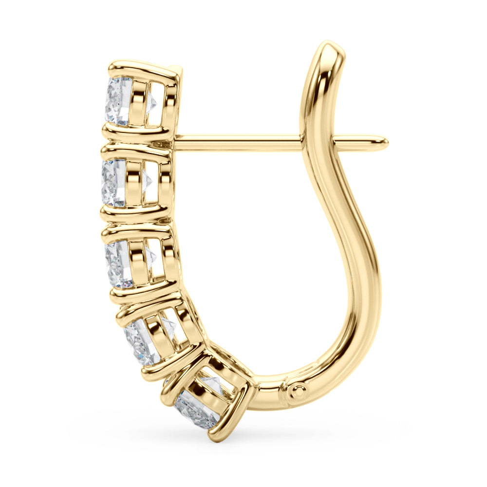 14K Yellow Gold Round Diamond J-Hoop Earrings