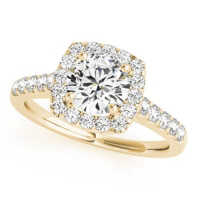 14K Yellow Gold Round Diamond Halo Engagement Ring