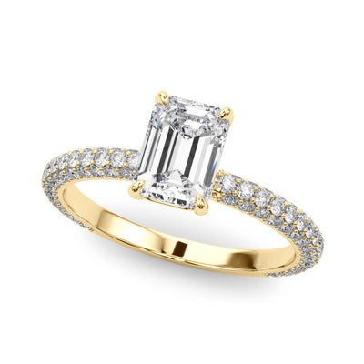 14K Yellow Gold Emerald Diamond Pave Ring