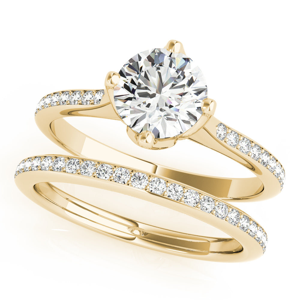 14K Yellow Gold Round Diamond Engagement Ring