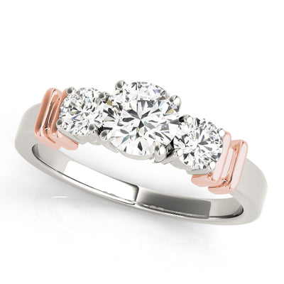 14K Rose Gold Round Diamond Three-Stone Engagement Ring