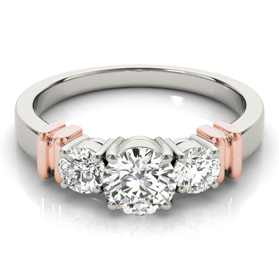 14K Rose Gold Round Diamond Three-Stone Engagement Ring