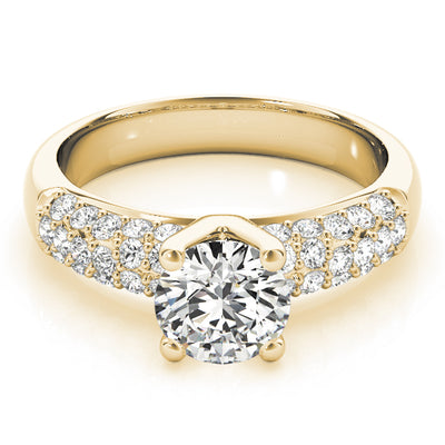 14K Yellow Gold Round Diamond Pave Engagement Ring