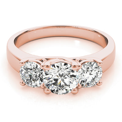 18K Rose Gold 1ct Round Diamond Three-Stone Ring
