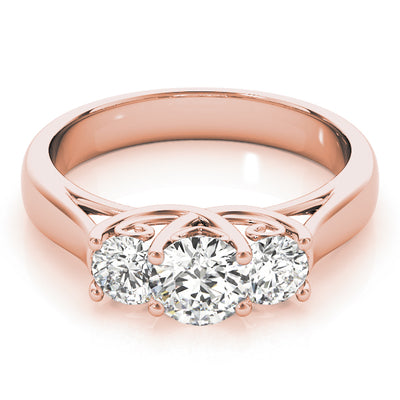 14K Rose Gold 1 ct Round Diamond Three-Stone Ring