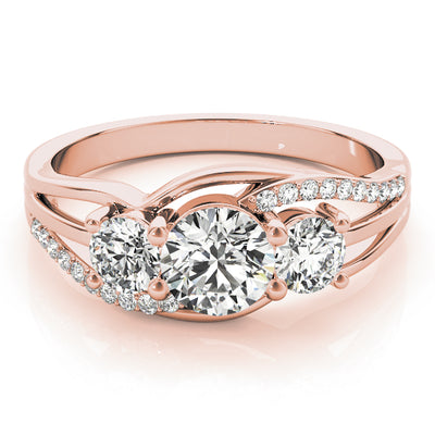 14K Rose Gold Diamond Engagement Ring | 3-Stone Design