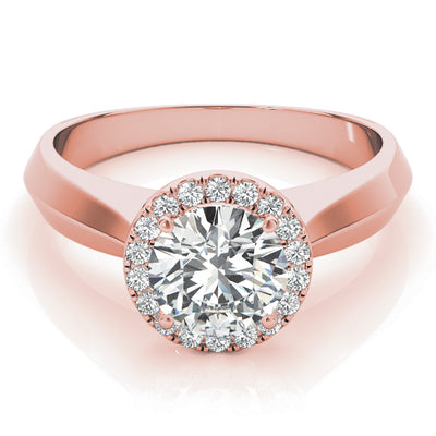 14K Rose Gold Round Diamond Halo Engagement Ring