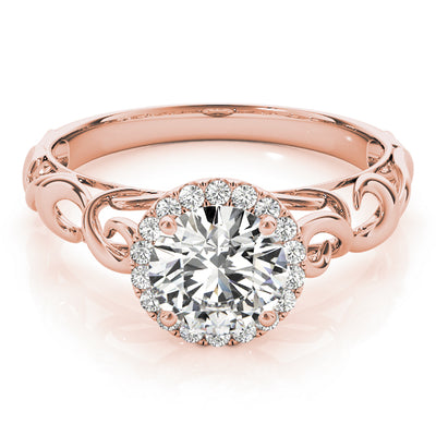 14K Rose Gold Round Diamond Halo Engagement Ring