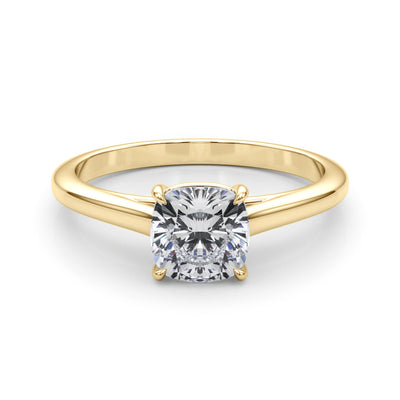 18K Yellow Gold Cushion Diamond Solitaire Ring