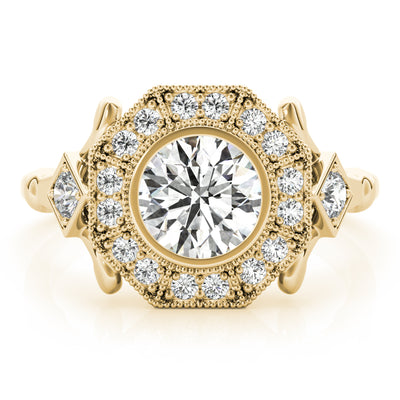 18K Yellow Gold Round Diamond Halo Engagement Ring