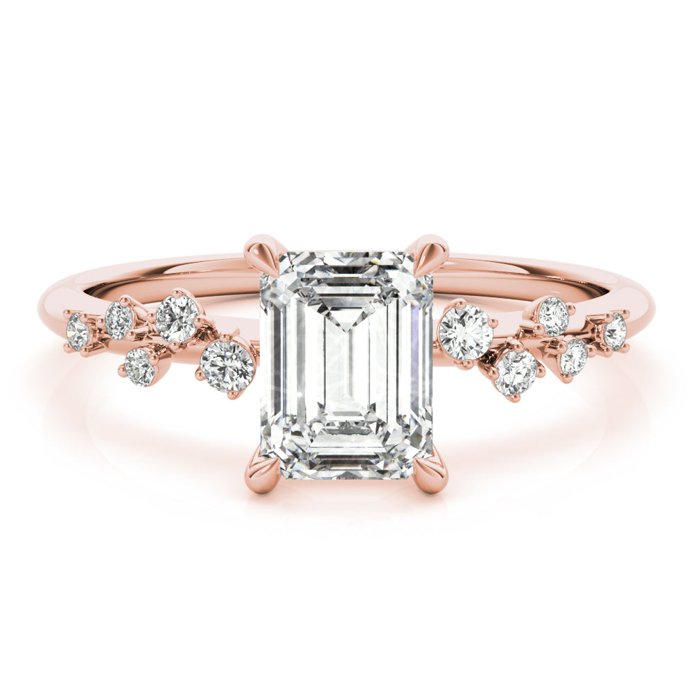 14K Rose Gold Emerald Diamond Fashion Ring