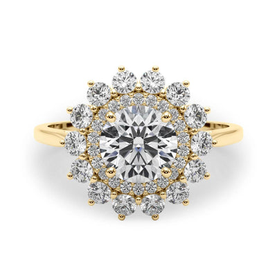 14K Yellow Gold Round Diamond Halo Engagement Ring