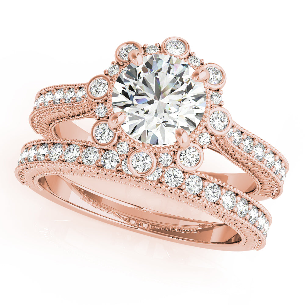 14K Rose Gold 1 ct Diamond Halo Engagement Ring