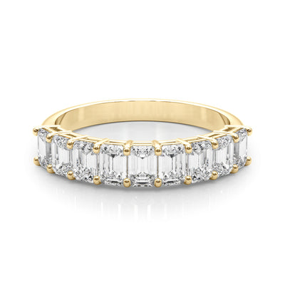 14K Yellow Gold Emerald Diamond Wedding Band