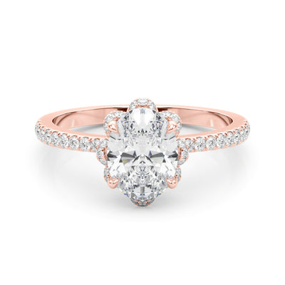 14K Rose Gold Oval Diamond Halo Engagement Ring