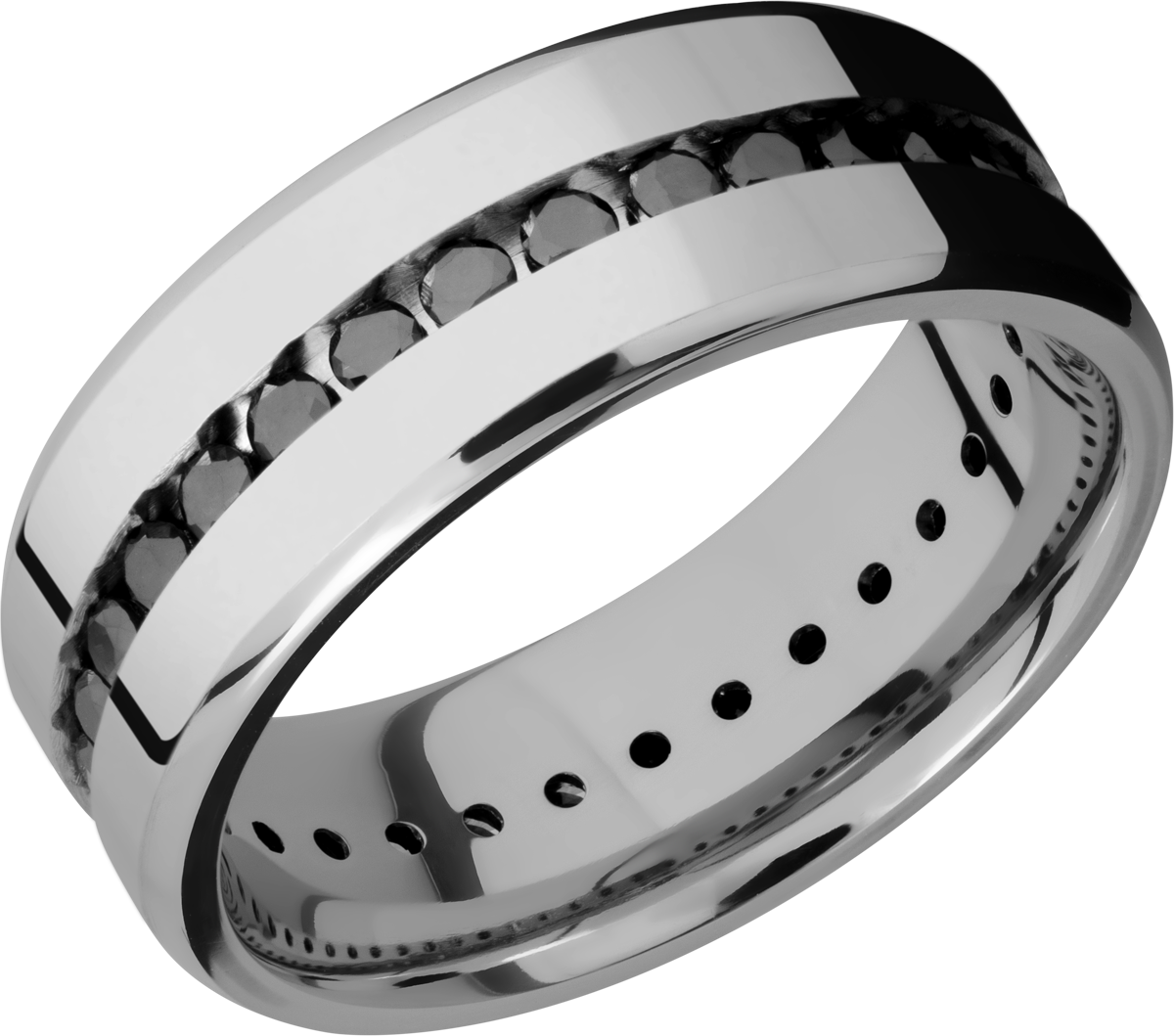 Titanium 8mm beveled band with .04ct channel-set eternity black diamonds