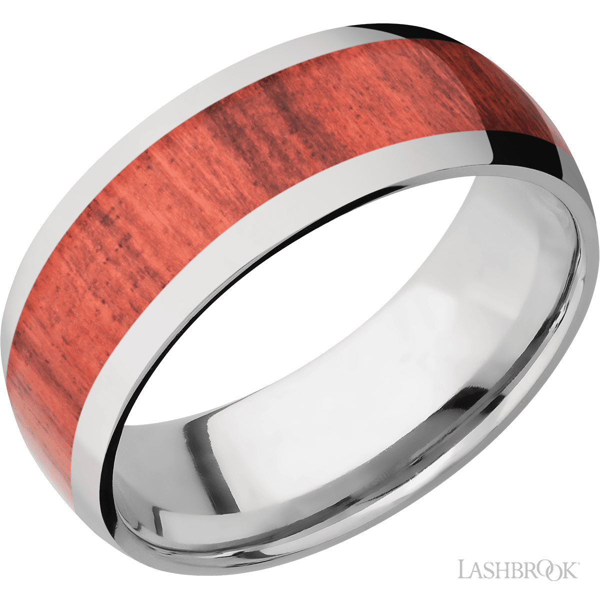 Titanium with Polish Finish and Red Heart Inlay