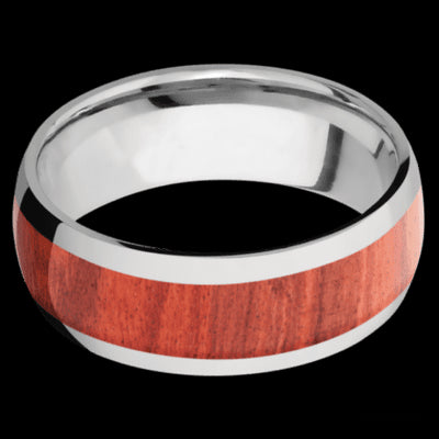 8 mm wide/Domed/Titanium band with one 5 mm Centered inlay of Red Heart.