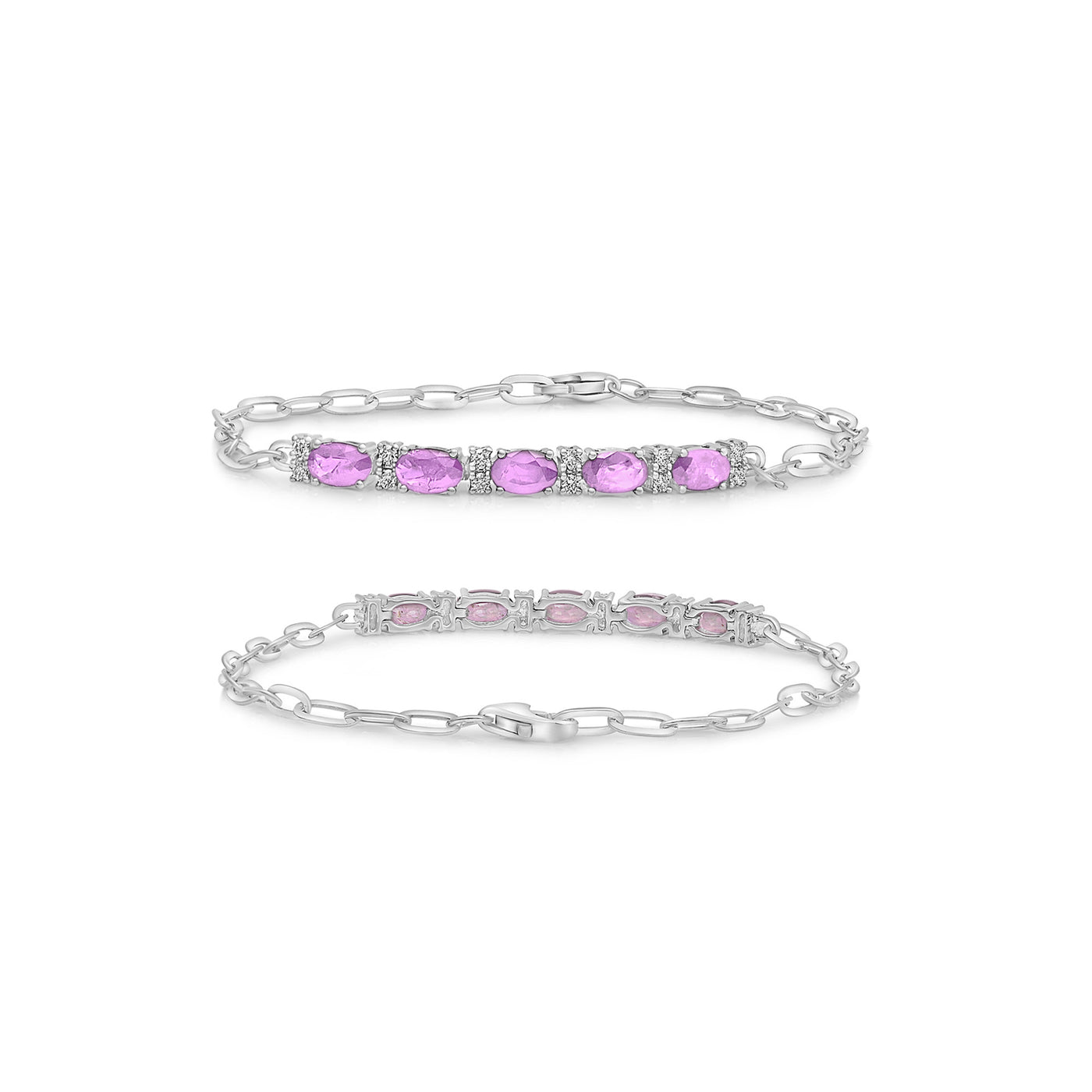 14 Karat White Gold Diamond and Pink Sapphire Bracelet