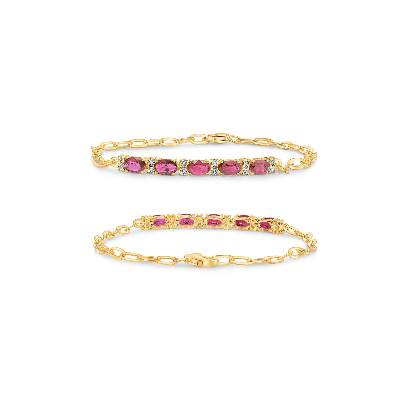 14 Karat Yellow Gold Diamond and Ruby Bracelet