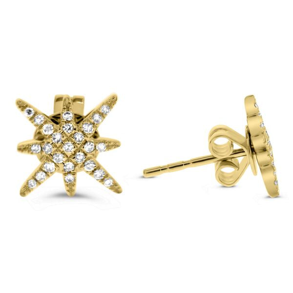 14 Karat Yellow Gold Diamond Star Earrings