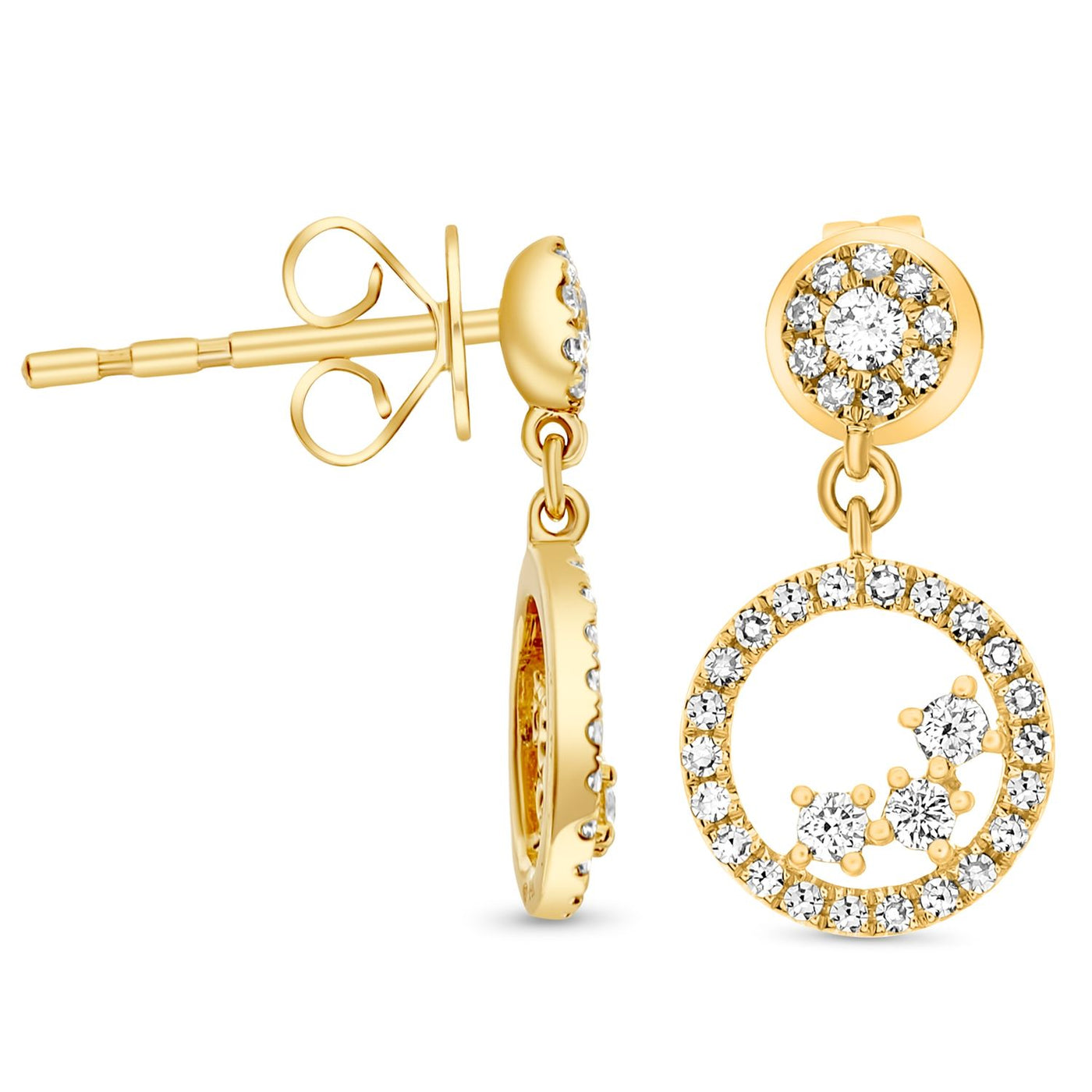 14 Karat Yellow Gold Diamond Circle Earrings