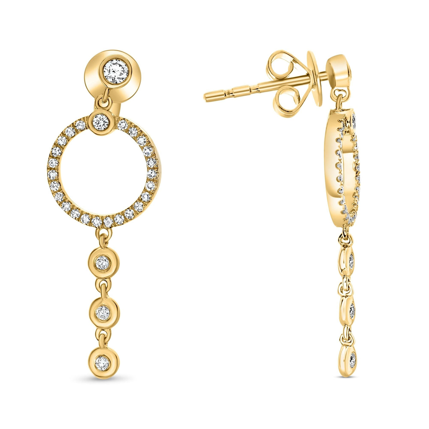 14 Karat Yellow Gold Circle Diamond Earrings