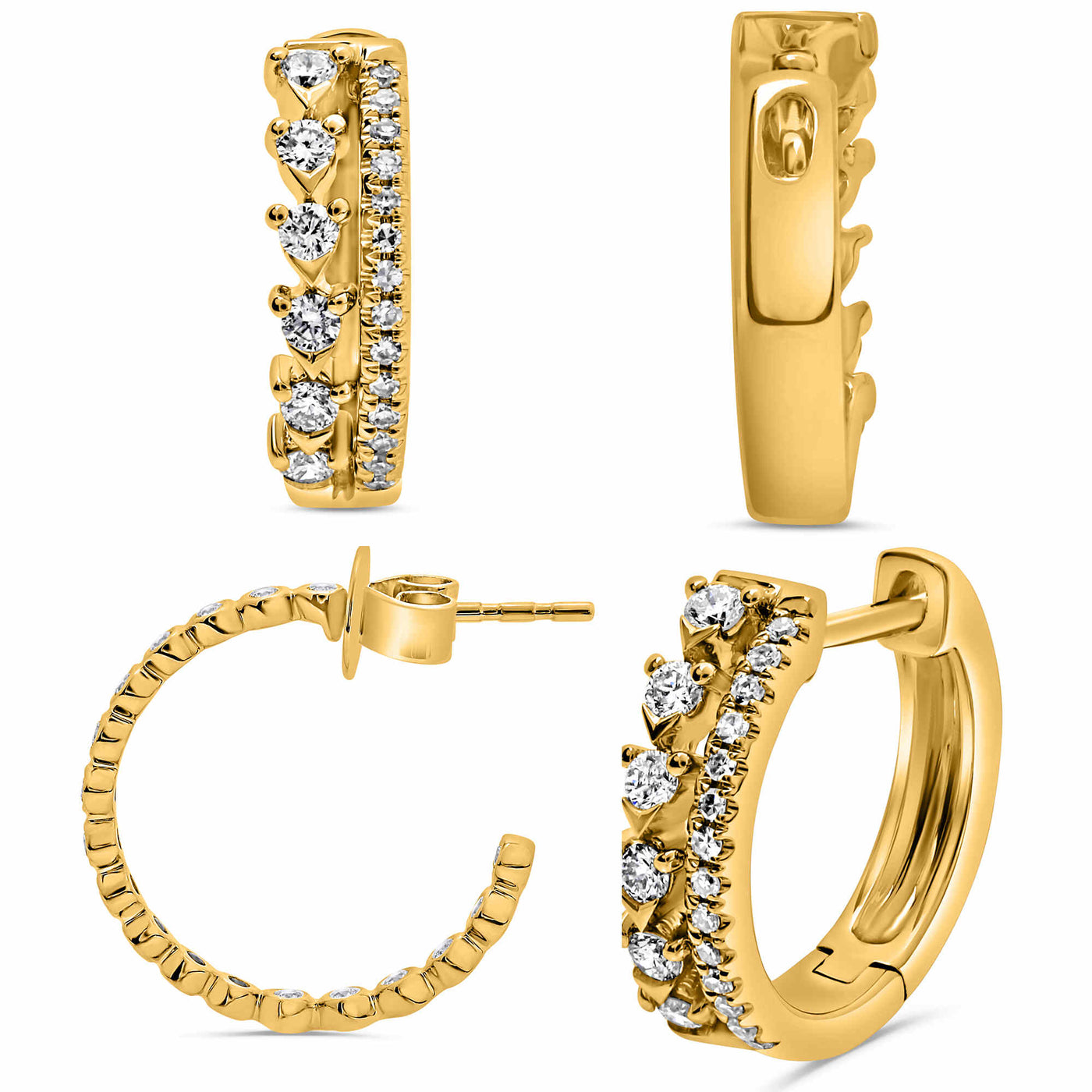 14 Karat Yellow Gold Diamond Hoop Earrings