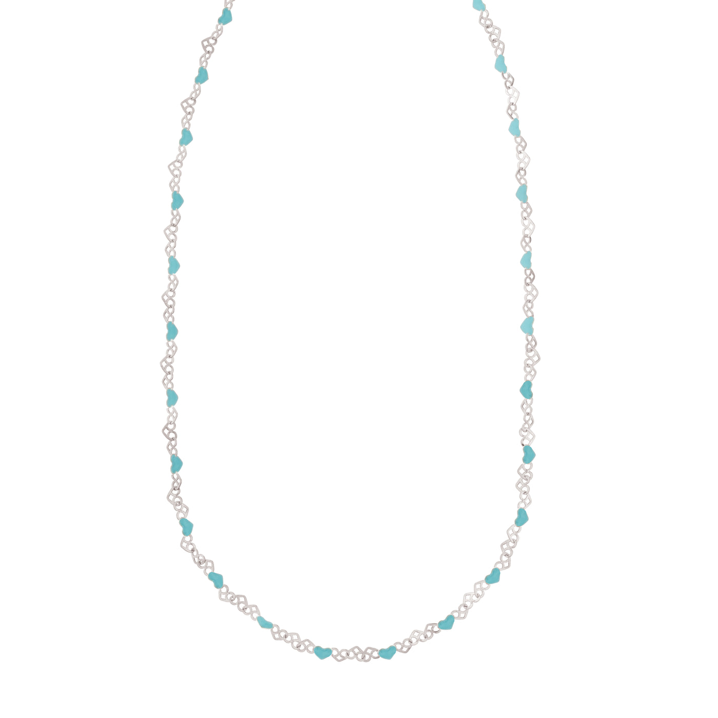 Silver Enamel Hearts Chain Necklace