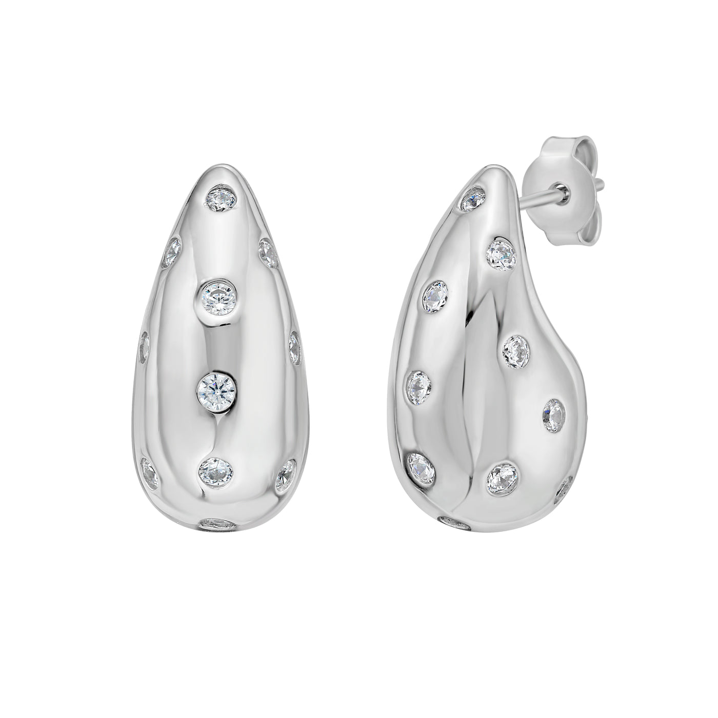 Silver Puffed Raindrop Earring with CZ