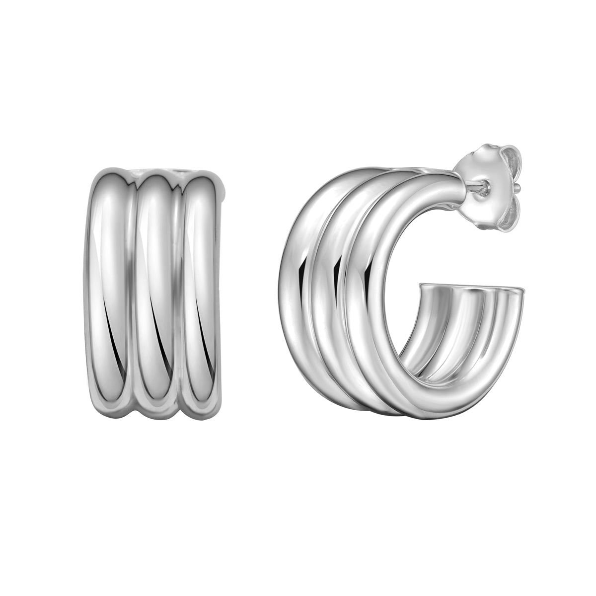 Silver Triple Row C Hoops