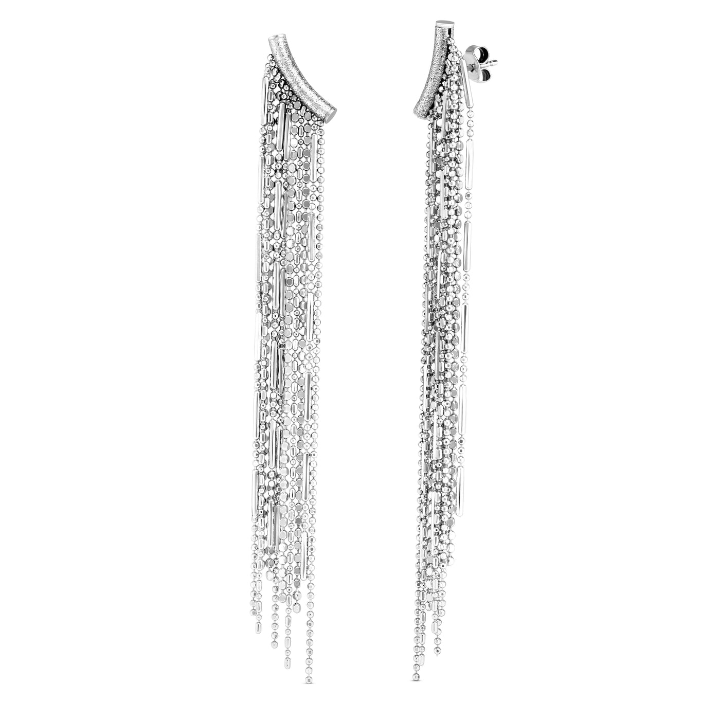 Silver Shoulder Duster Fringe Earrings