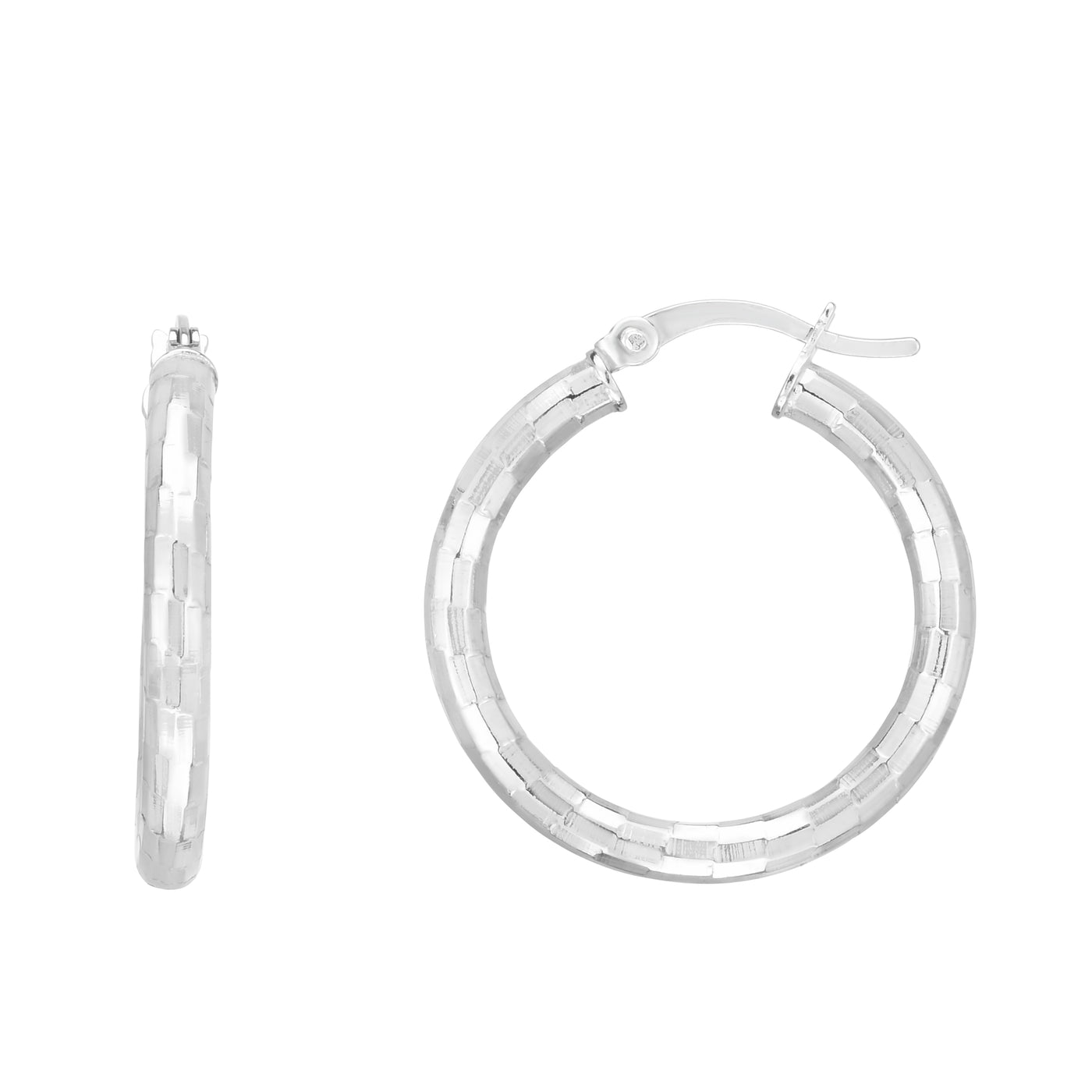 Silver 20mm Disco Diamond Cut Hoops