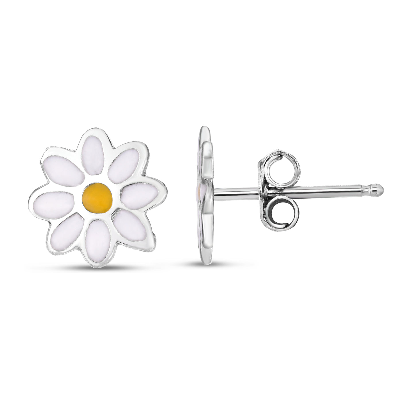 Silver Enamel Daisy Studs