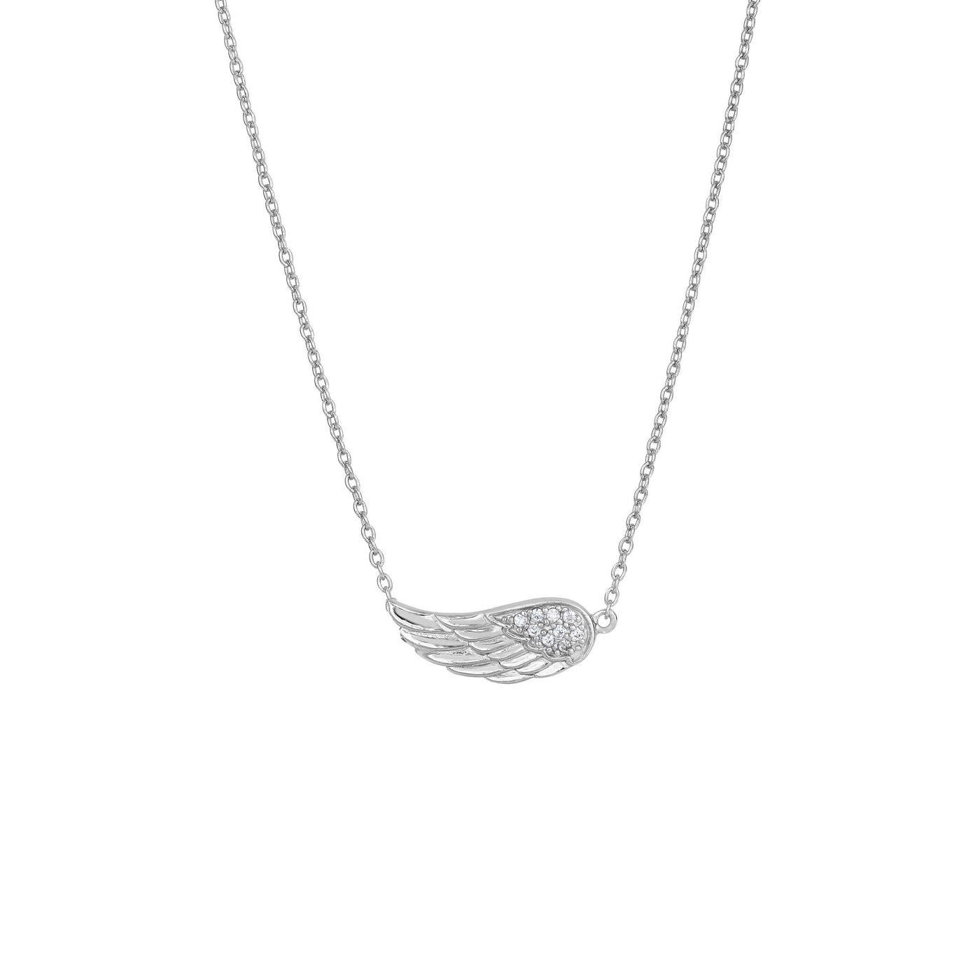 Silver CZ Sideways Angel Wing Necklace