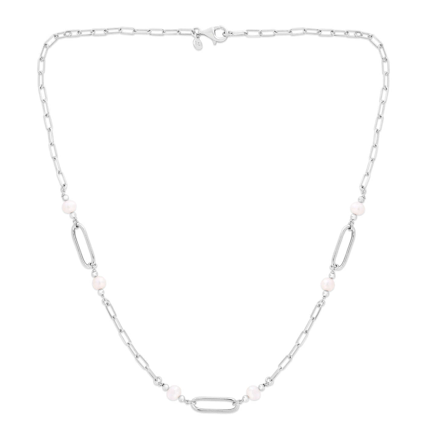 Silver Pearl Paperclip Necklace