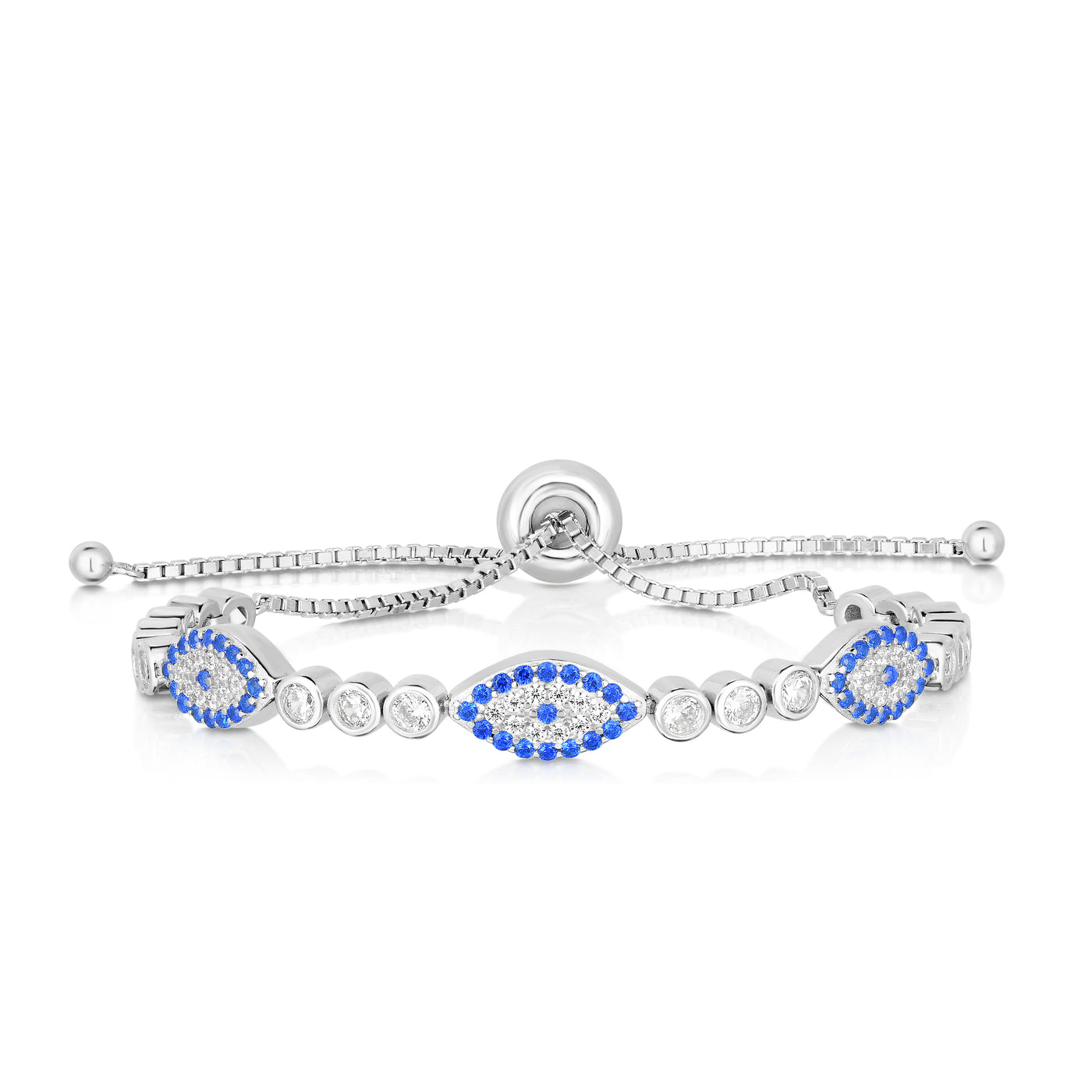 Sterling Silver CZ Evil Eye Station Friendship Bracelet